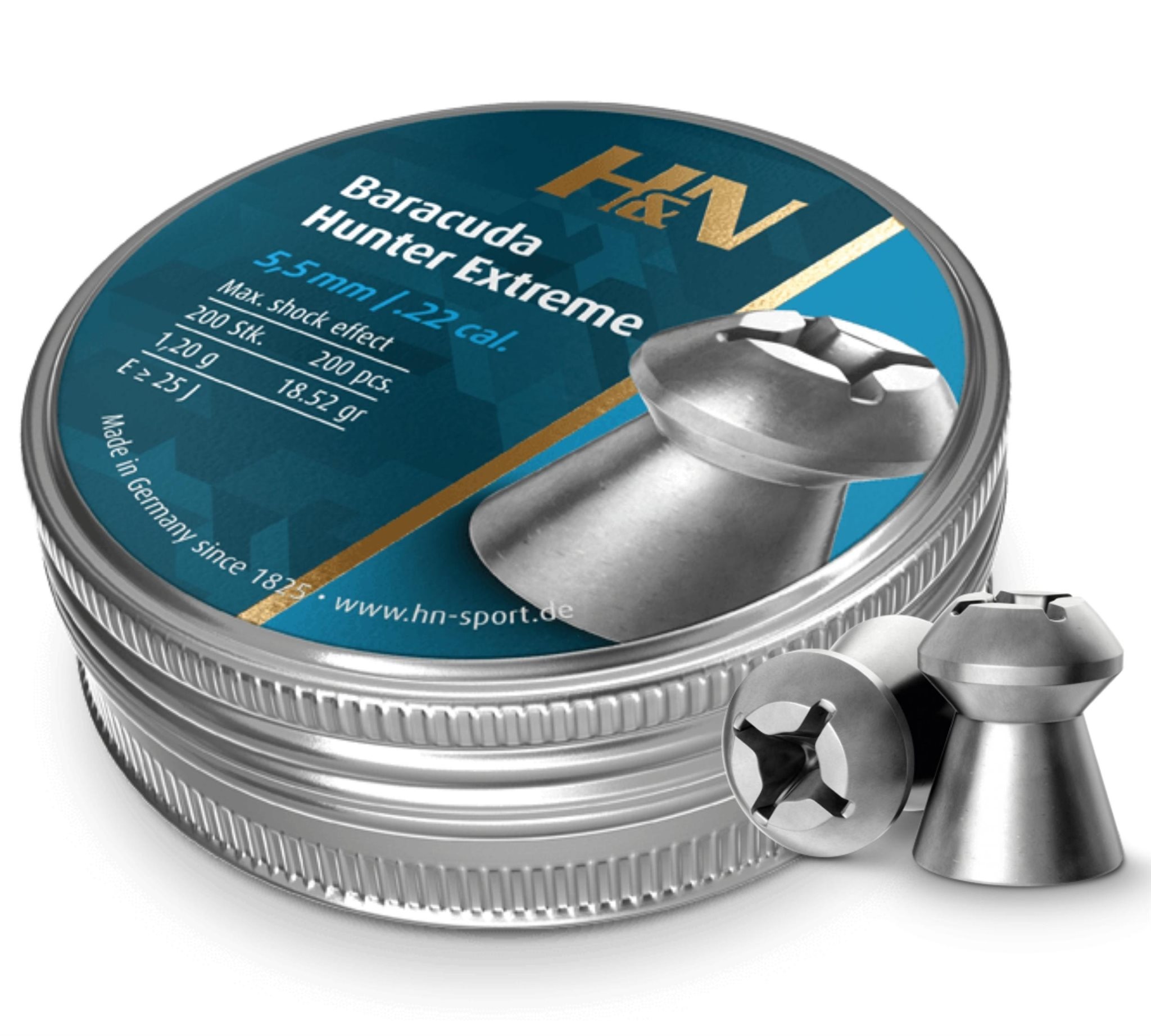 H&N .22 Baracuda Hunter Extreme 18.52gr pellets for long-range accuracy
