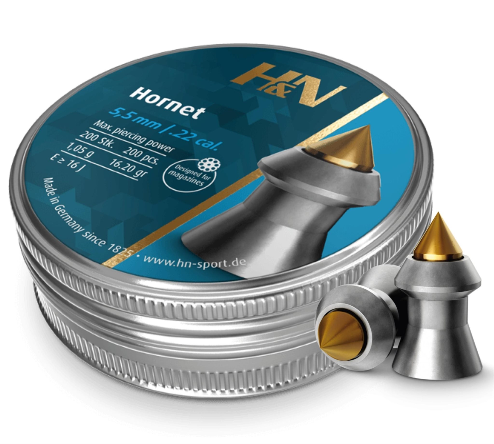 H&N .22 Hornet 16.2gr pellets with brass tip for penetration