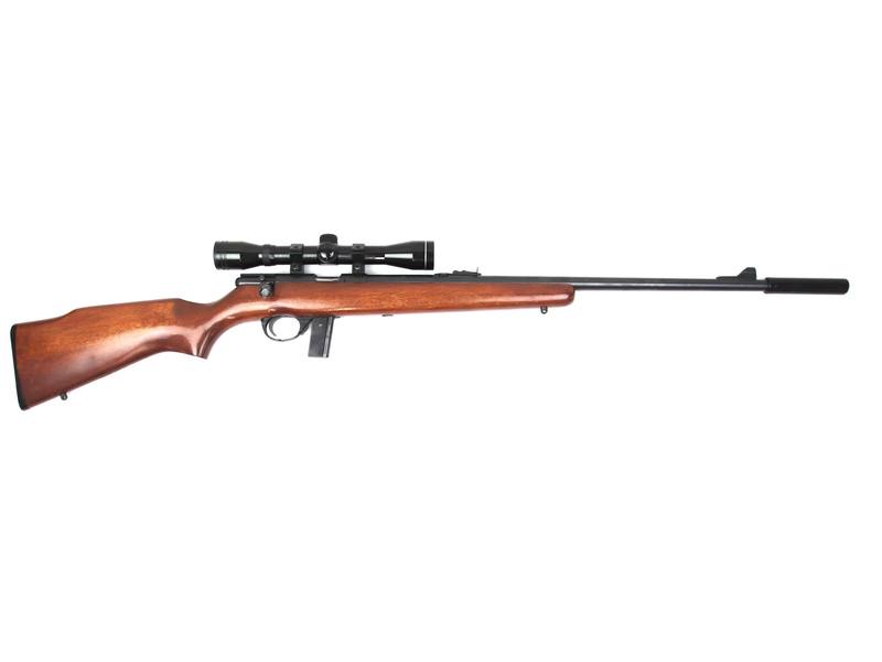 Buy 22 Stirling 14P Blued Wood 22" Threaded with Scope and Silencer in NZ New Zealand.