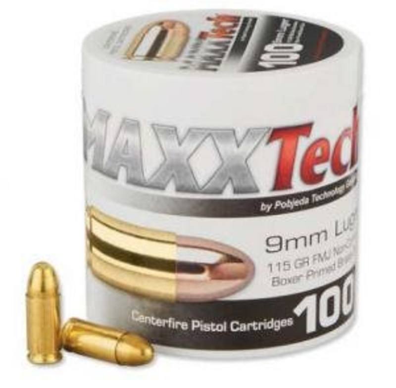 Buy Maxxtech 9MM 115gr Brass FMJ 100 Rounds in NZ New Zealand.