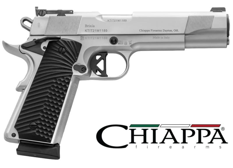 Buy Chiappa 1911 Empire Chrome 5" with G10 Grip Panels | 9mm or 45 ACP in NZ New Zealand.