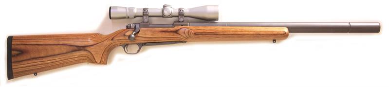 Buy 223 Ruger M77 MK2 Stainless Laminate Full Barrel Silencer with Scope in NZ New Zealand.