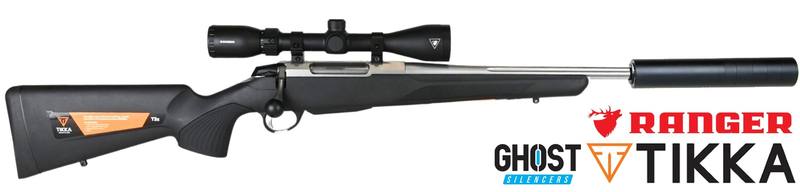 Buy 22-250 Tikka T3x Elite Stainless 20" Package | Ranger 3-9x42 & Ghost Suppressor in NZ New Zealand.
