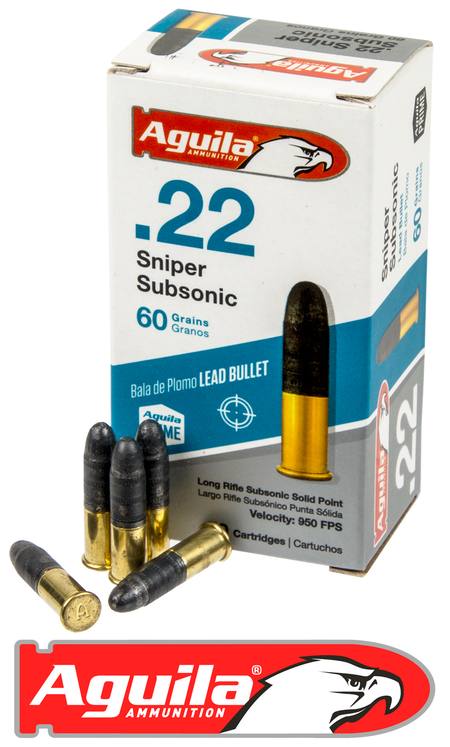 Buy Aguila 22LR Sniper Subsonic 60gr Solid Lead Point 950fps in NZ.