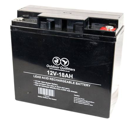 Buy Outdoor Outfitters Spotlight Battery 12V 18AH Rechargeable in NZ. 