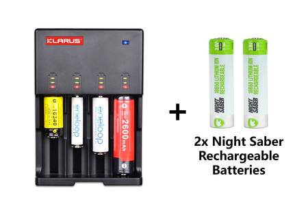 Buy Klarus C4 Smart Charger + 2x Night Saber Rechargeable 18650 3500 mAh Batteries in NZ. 