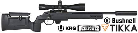 Buy 22 Tikka T1x MTR Blued with 4.5-30x50 Bushnell Scope, Hushpower Silencer & KRG Chassis in NZ. 