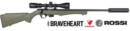 Buy .22 Mag Rossi 8122M Blued/Synthetic Green with Ranger 3-9x42 and Braveheart Silencer Package in NZ.
