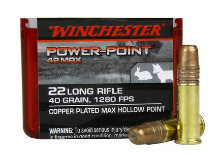 Buy Winchester .22LR Power-Point 40gr Copper Plated Hollow Point 1280fps *Choose Quantity* in NZ. 