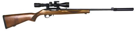 Buy 22 LR Ruger 10/22 DLX Blued Wood with 4x40 Scope & Silencer in NZ. 