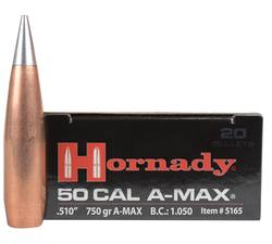 Buy Hornady Projectiles 50cal (.510) 750gr A-Max 20x in NZ New Zealand.