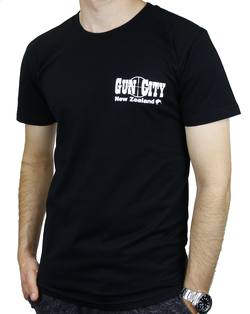 Buy Gun City Plain Logo Black T-Shirt in NZ New Zealand.