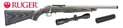 Buy 22 Mag Ruger American Target Stainless/Laminate with Ranger 3-9x42 & Braveheart Silencer in NZ New Zealand.