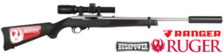 Buy Ruger 10/22 with Ranger 1-8x24i Scope and Hushpower Braveheart Suppressor in NZ New Zealand.