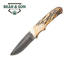 Buy Bear & Son Damascus Genuine India Stag Bone Pro Skinner Knife 7.8" & Leather Sheath in NZ New Zealand.